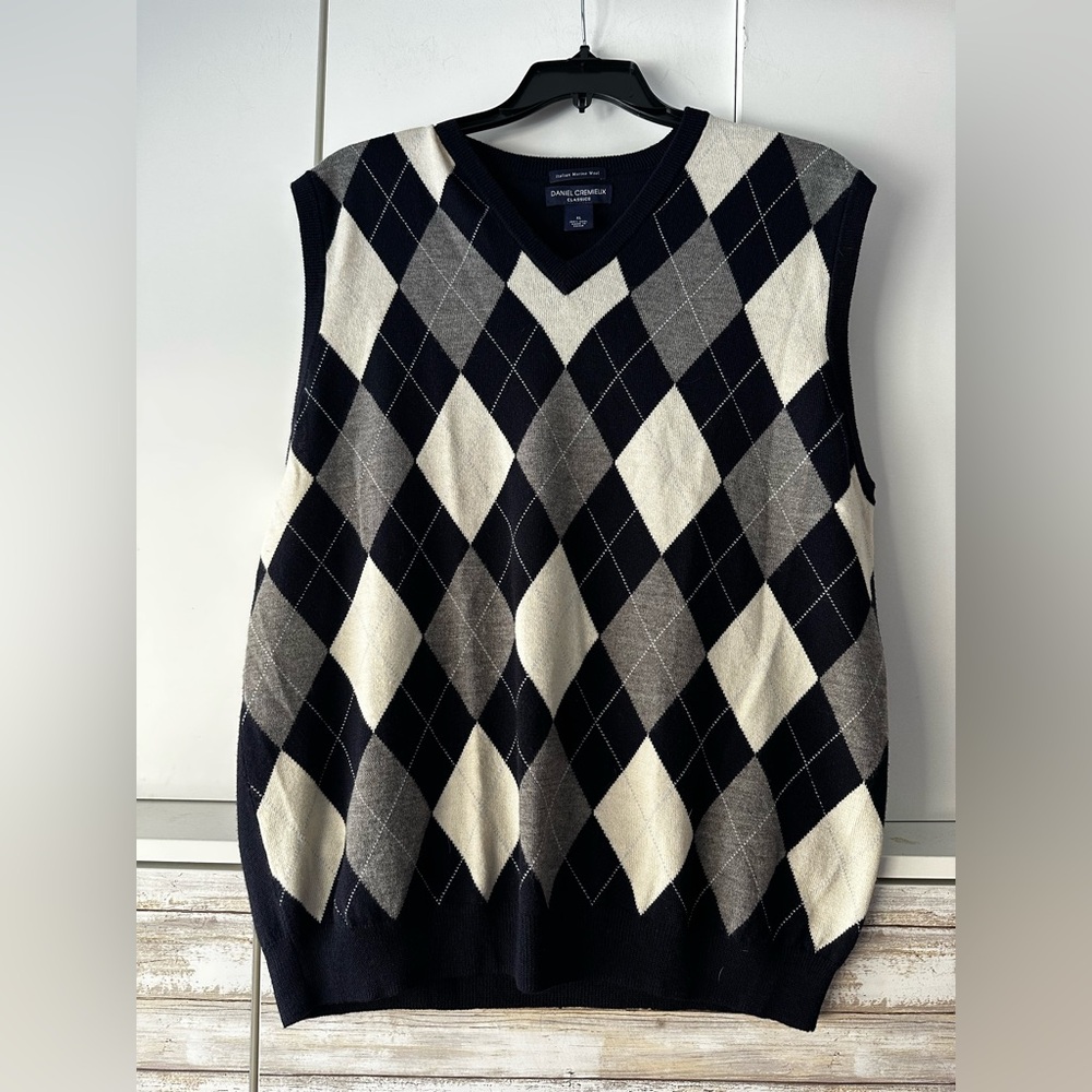 🖤 Daniel Cremieux Classics Merino Wool Argyle Sweater Vest XL